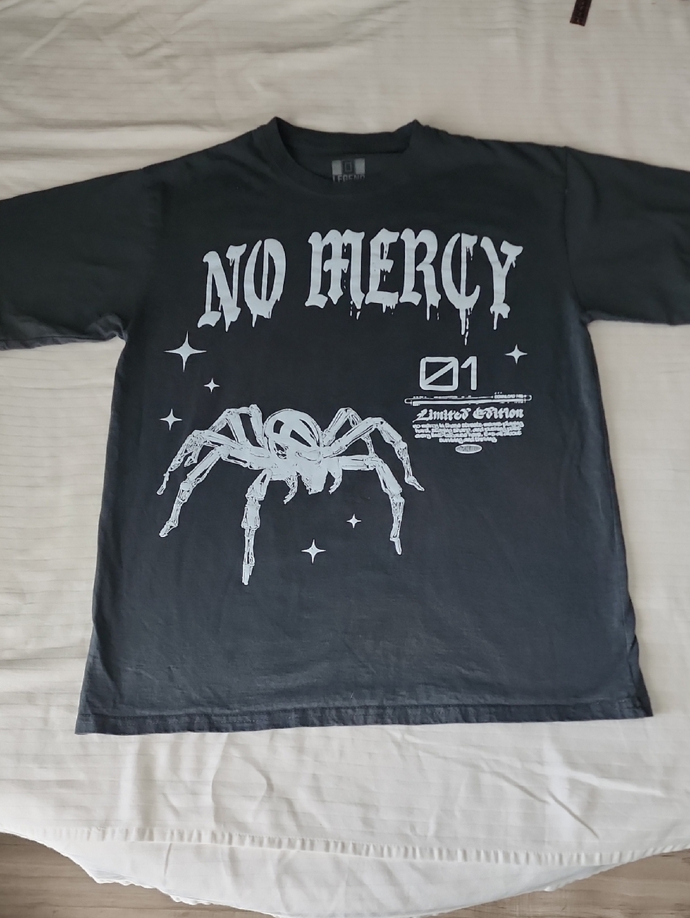 No Mercy Graphic Spider Tee — Green with White Print